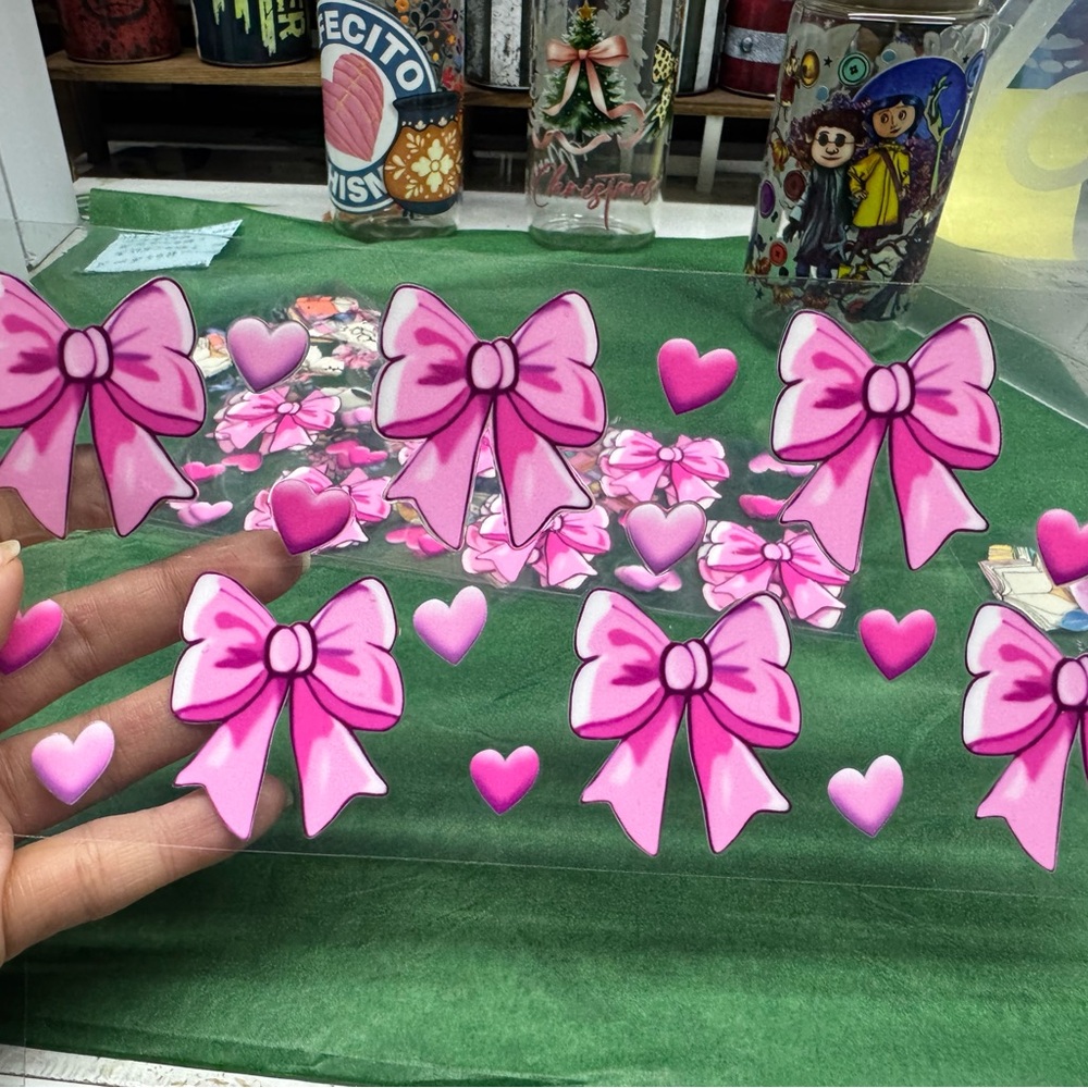 Pink Bow and Heart UV DTF cup wrap